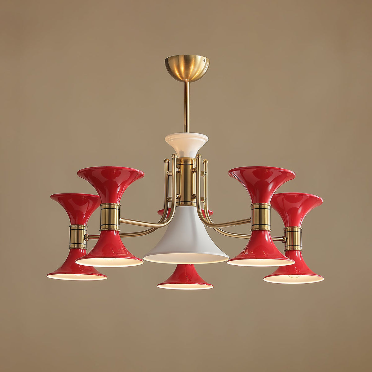 Tromina Trumpet Chandelier – Mid-Century Brass & Iron Pendant Light