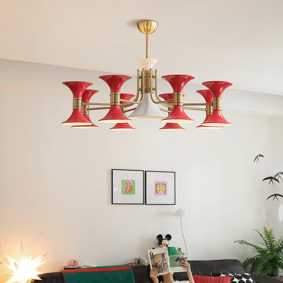 Tromina Trumpet Chandelier – Mid-Century Brass & Iron Pendant Light