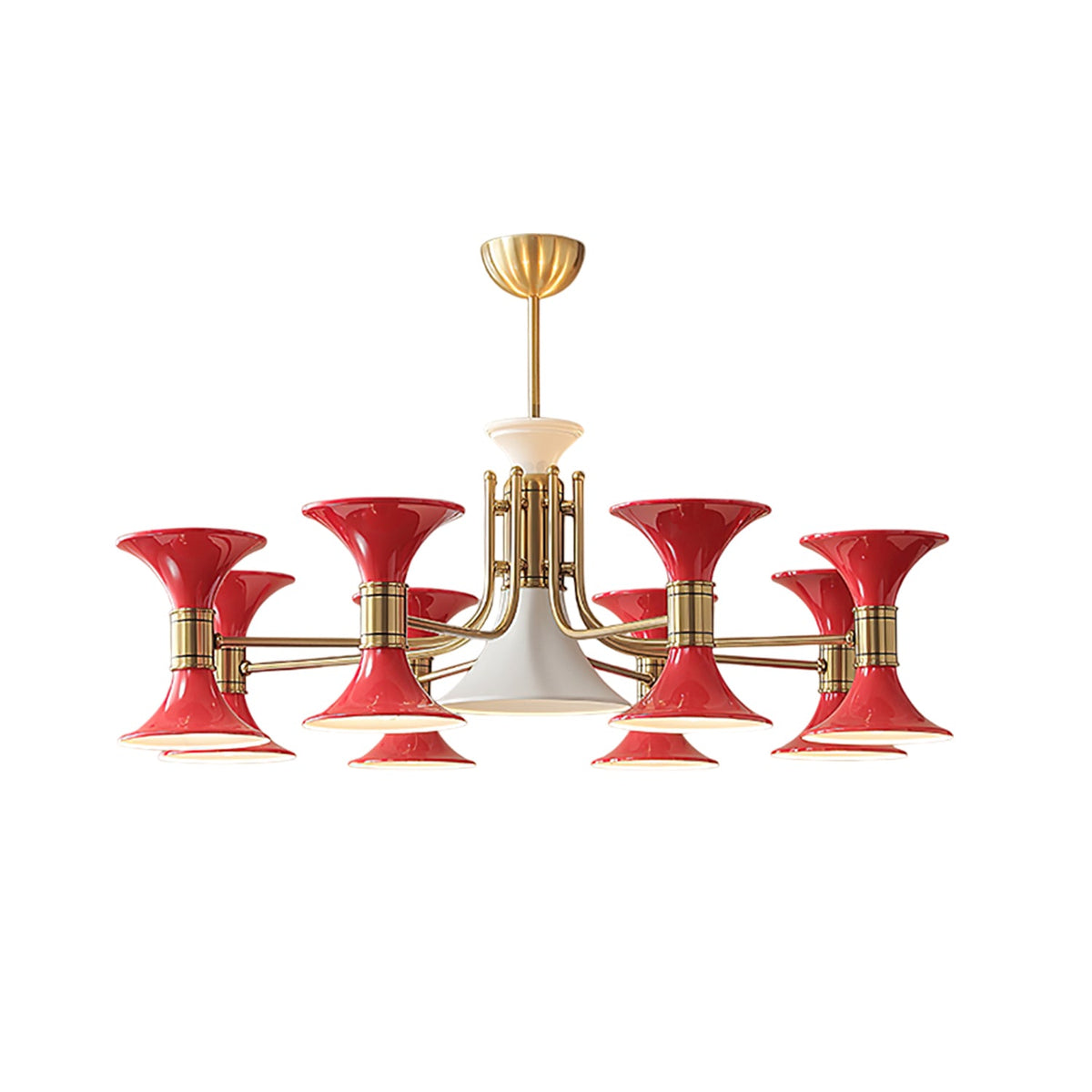 Tromina Trumpet Chandelier – Mid-Century Brass & Iron Pendant Light