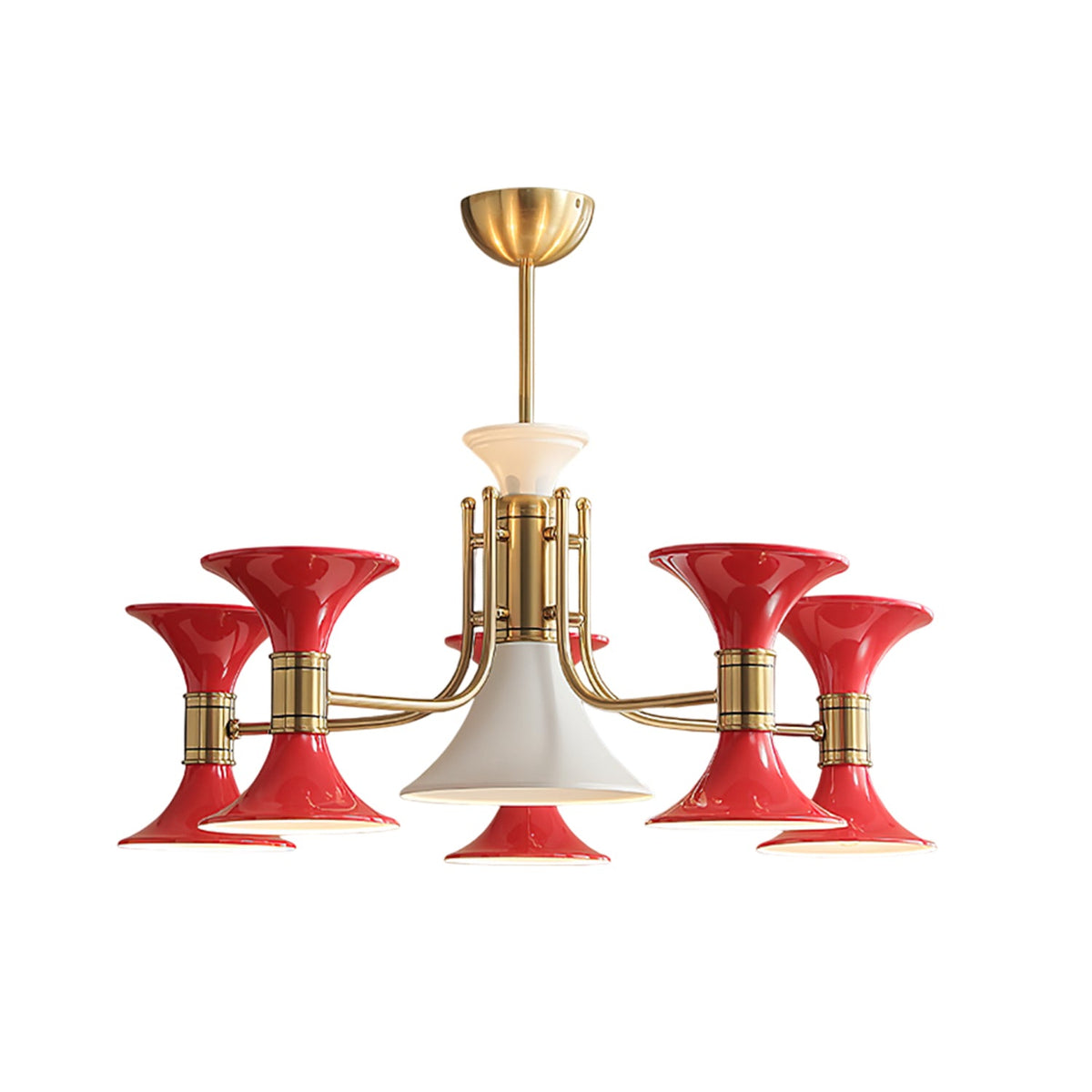 Tromina Trumpet Chandelier – Mid-Century Brass & Iron Pendant Light
