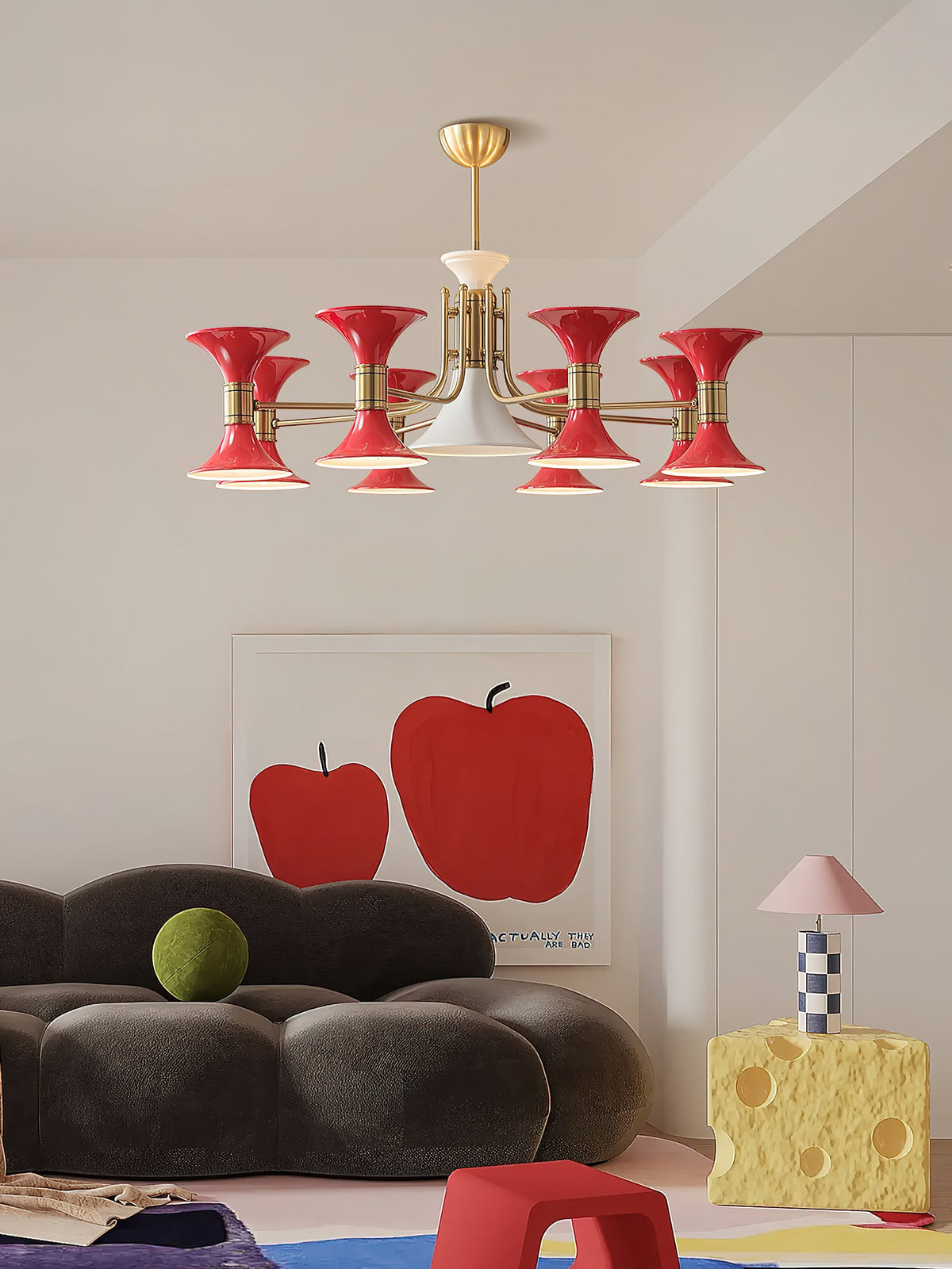 Tromina Trumpet Chandelier – Mid-Century Brass & Iron Pendant Light