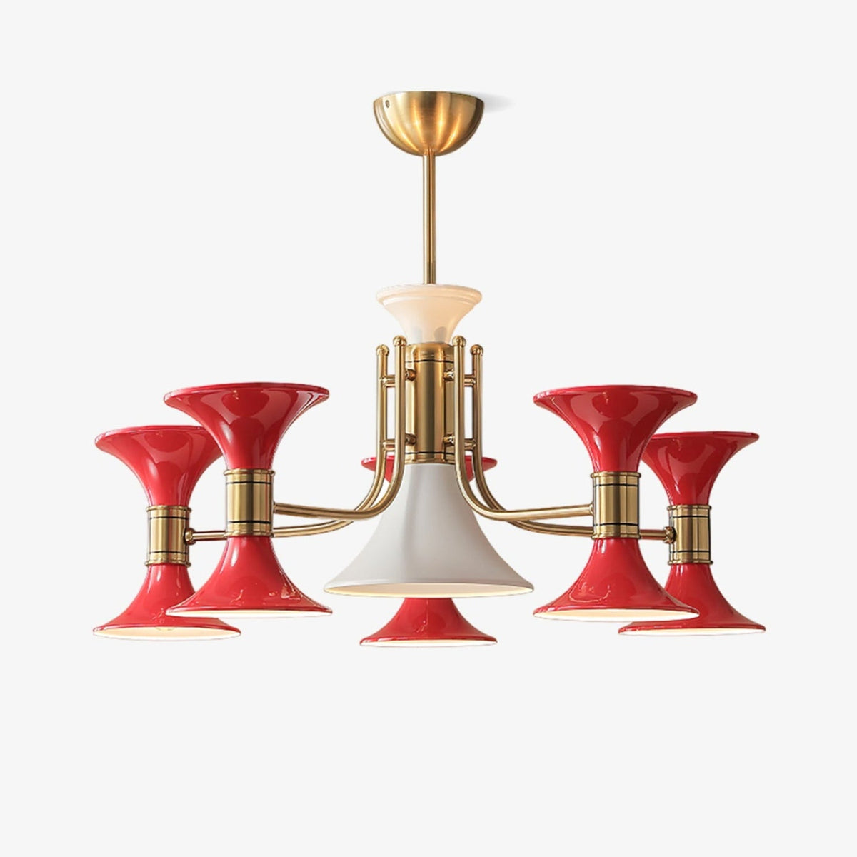 Tromina Trumpet Chandelier – Mid-Century Brass & Iron Pendant Light