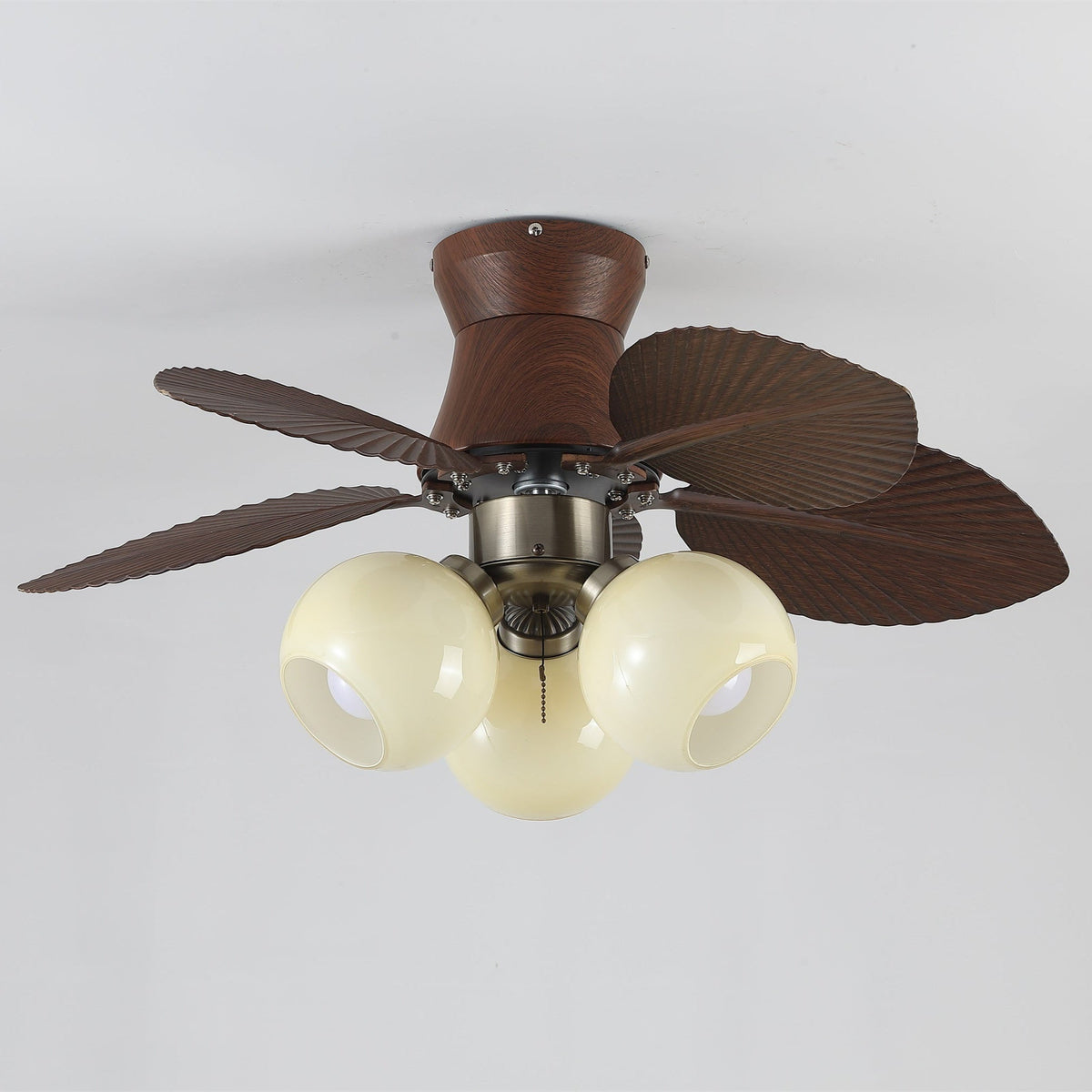 Tropi Glow Ceiling Fan Light with Botanical Blades and Opal Glass Globes