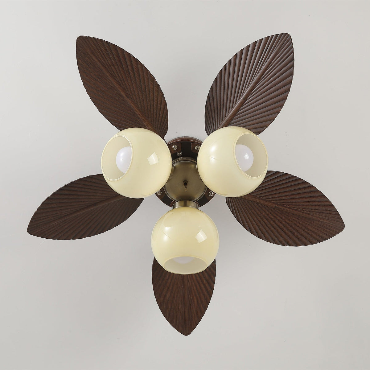 Tropi Glow Ceiling Fan Light with Botanical Blades and Opal Glass Globes
