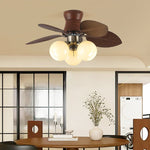 Tropi Glow Ceiling Fan Light with Botanical Blades and Opal Glass Globes