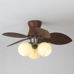 Tropi Glow Ceiling Fan Light with Botanical Blades and Opal Glass Globes