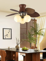 Tropi Glow Ceiling Fan Light with Botanical Blades and Opal Glass Globes