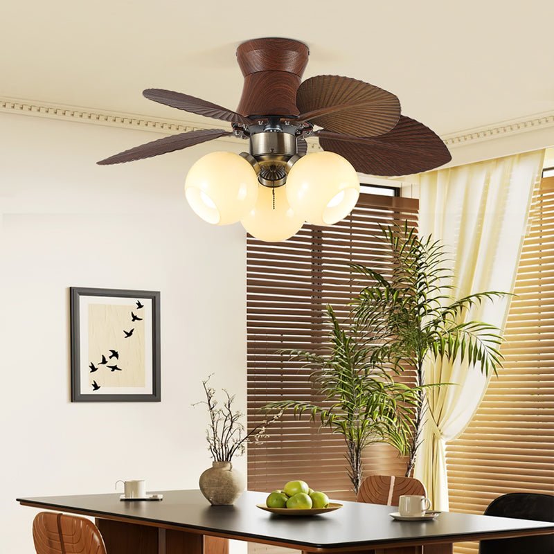 Tropi Glow Ceiling Fan Light with Botanical Blades and Opal Glass Globes