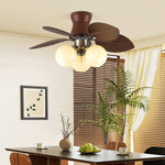 Tropi Glow Ceiling Fan Light with Botanical Blades and Opal Glass Globes
