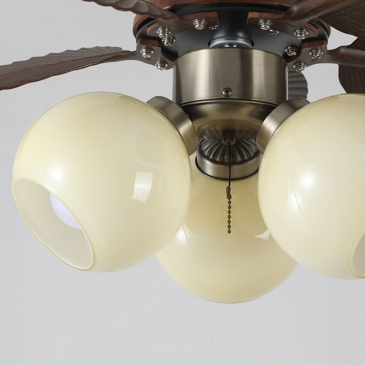 Tropi Glow Ceiling Fan Light with Botanical Blades and Opal Glass Globes