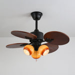Tropica Breeze Ceiling Fan Light with Palm Blades and Amber Glass