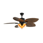 Tropica Breeze Ceiling Fan Light with Palm Blades and Amber Glass