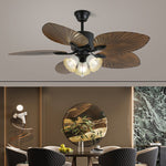 Tropica Breeze Ceiling Fan Light with Palm Blades and Amber Glass
