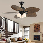 Tropica Breeze Ceiling Fan Light with Palm Blades and Amber Glass