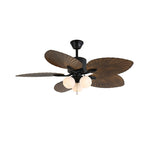 Tropica Breeze Ceiling Fan Light with Palm Blades and Amber Glass