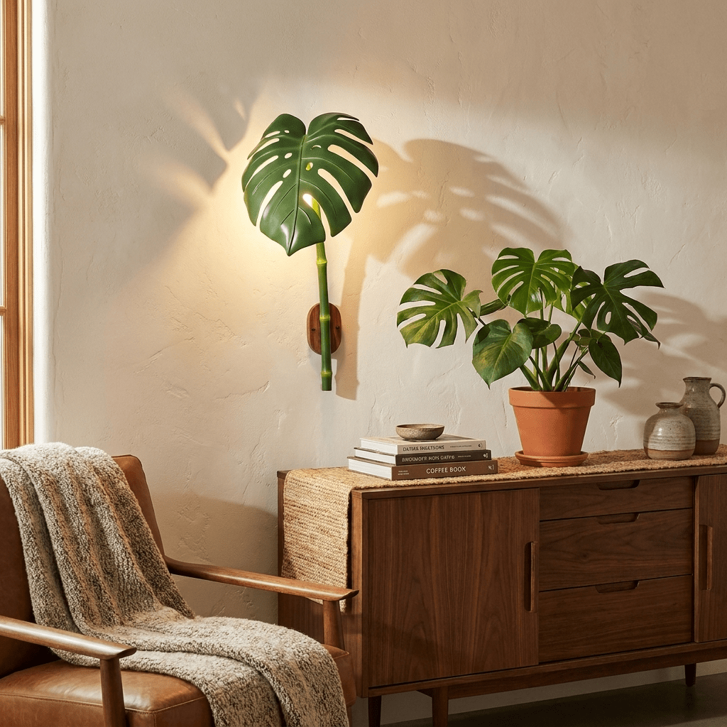 Monstera Leaf Wall Sconce — Tropical Botanical Light for Modern Interiors