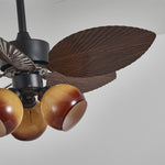 Tropiluxe Ceiling Fan Light with Palm Leaf Blades and Amber Glass Shade