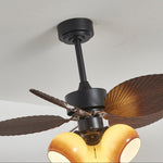 Tropiluxe Ceiling Fan Light with Palm Leaf Blades and Amber Glass Shade