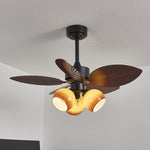 Tropiluxe Ceiling Fan Light with Palm Leaf Blades and Amber Glass Shade