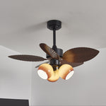 Tropiluxe Ceiling Fan Light with Palm Leaf Blades and Amber Glass Shade