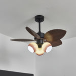Tropiluxe Ceiling Fan Light with Palm Leaf Blades and Amber Glass Shade