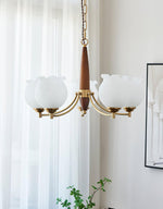 Tulips Glass Wood Chandelier – Modern Brass Pendant Light for Dining Room