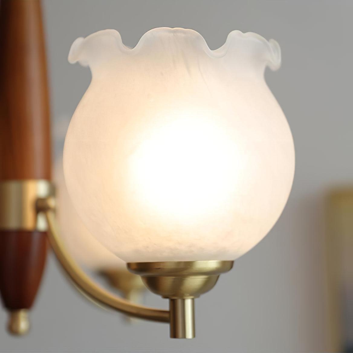 Tulips Glass Wood Chandelier – Modern Brass Pendant Light for Dining Room
