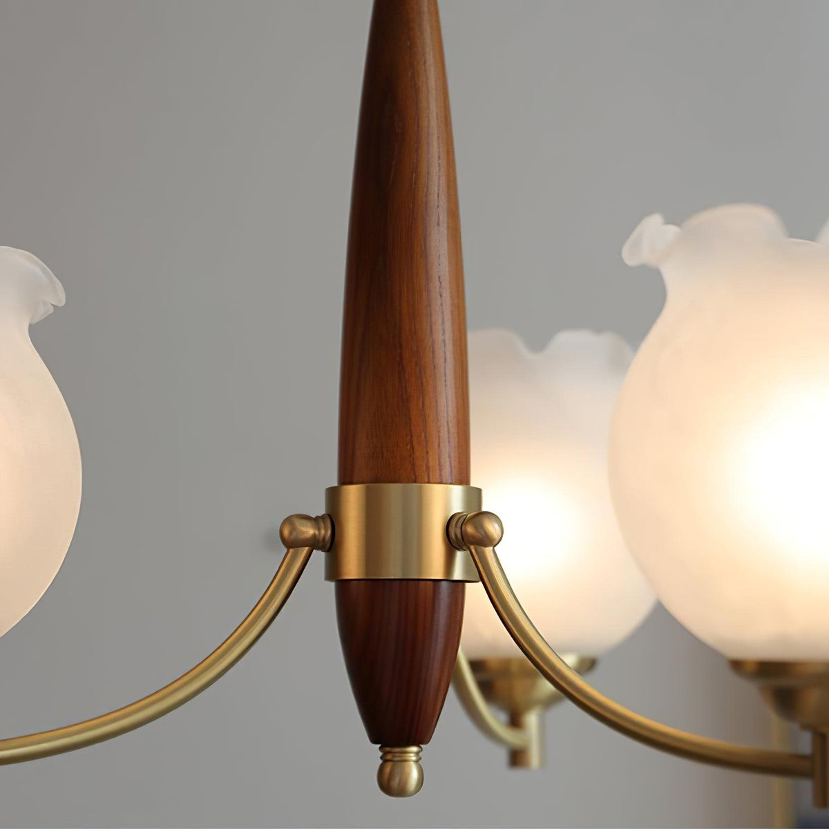 Tulips Glass Wood Chandelier – Modern Brass Pendant Light for Dining Room