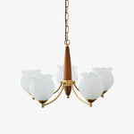 Tulips Glass Wood Chandelier – Modern Brass Pendant Light for Dining Room