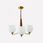 Tulips Glass Wood Chandelier – Modern Brass Pendant Light for Dining Room