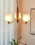 Tulips Glass Wood Chandelier – Modern Brass Pendant Light for Dining Room