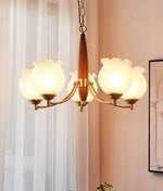 Tulips Glass Wood Chandelier – Modern Brass Pendant Light for Dining Room