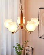 Tulips Glass Wood Chandelier – Modern Brass Pendant Light for Dining Room