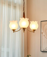 Tulips Glass Wood Chandelier – Modern Brass Pendant Light for Dining Room