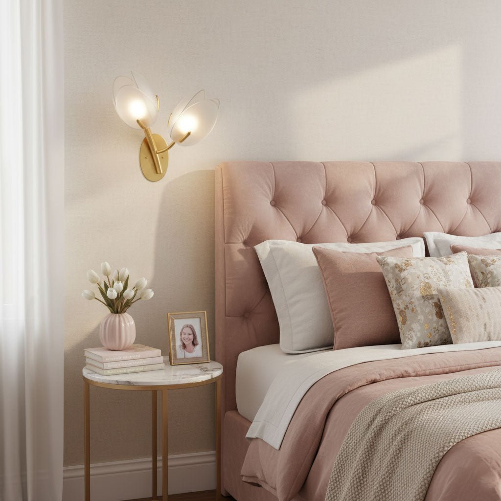 Tulyn Bloom Wall Sconce in Blush Pink Glass and Gold Metal