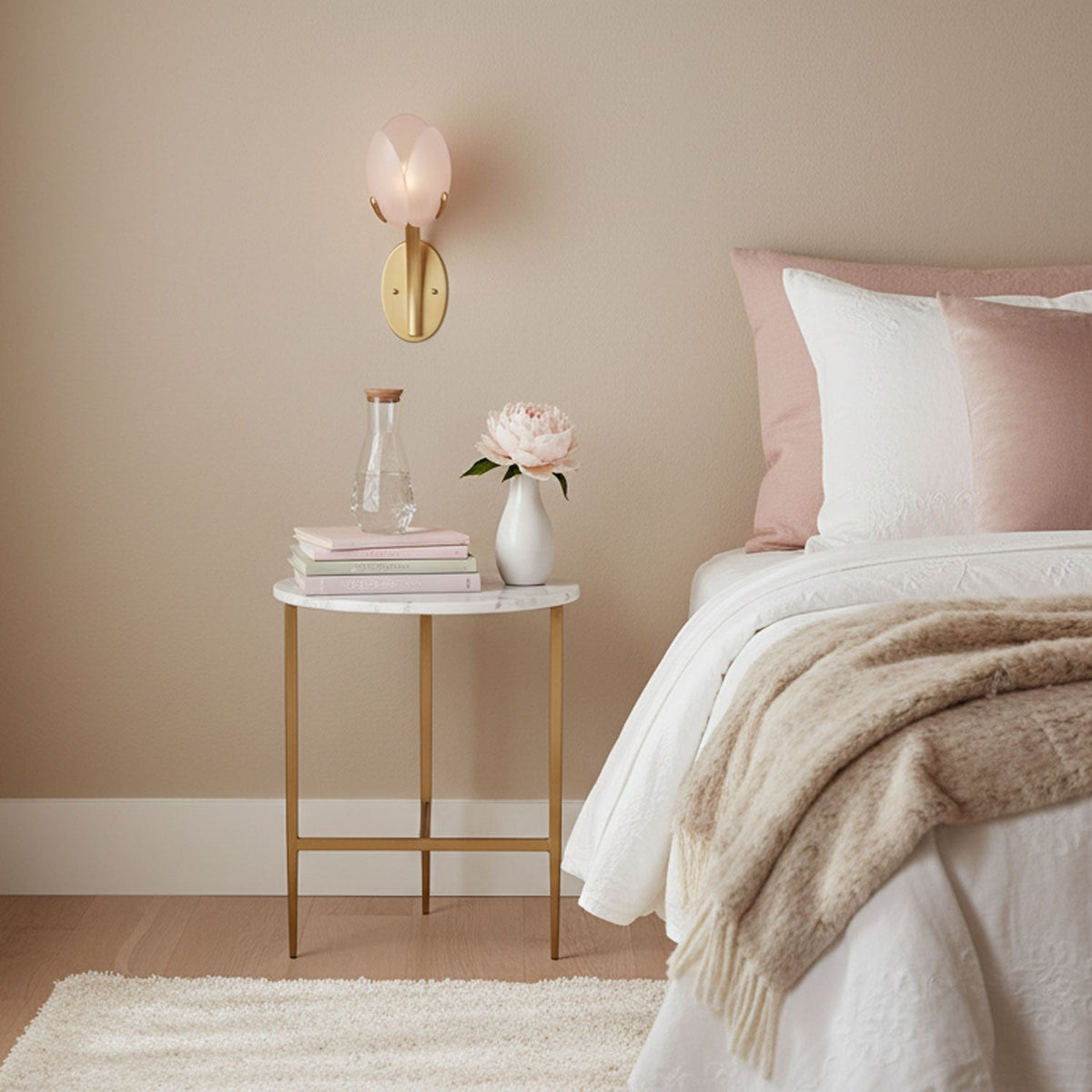 Tulyn Bloom Wall Sconce in Blush Pink Glass and Gold Metal
