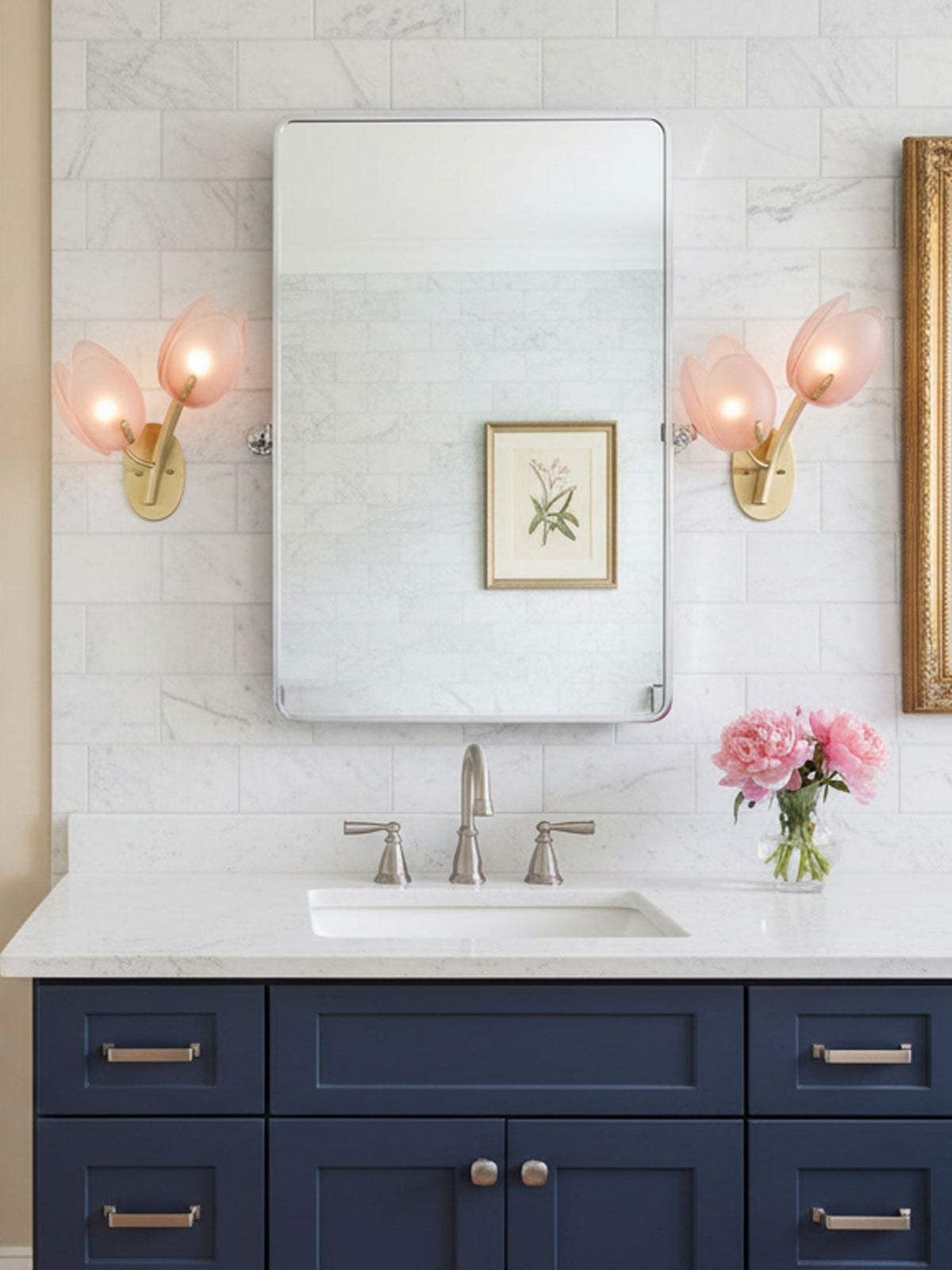 Tulyn Bloom Wall Sconce in Blush Pink Glass and Gold Metal