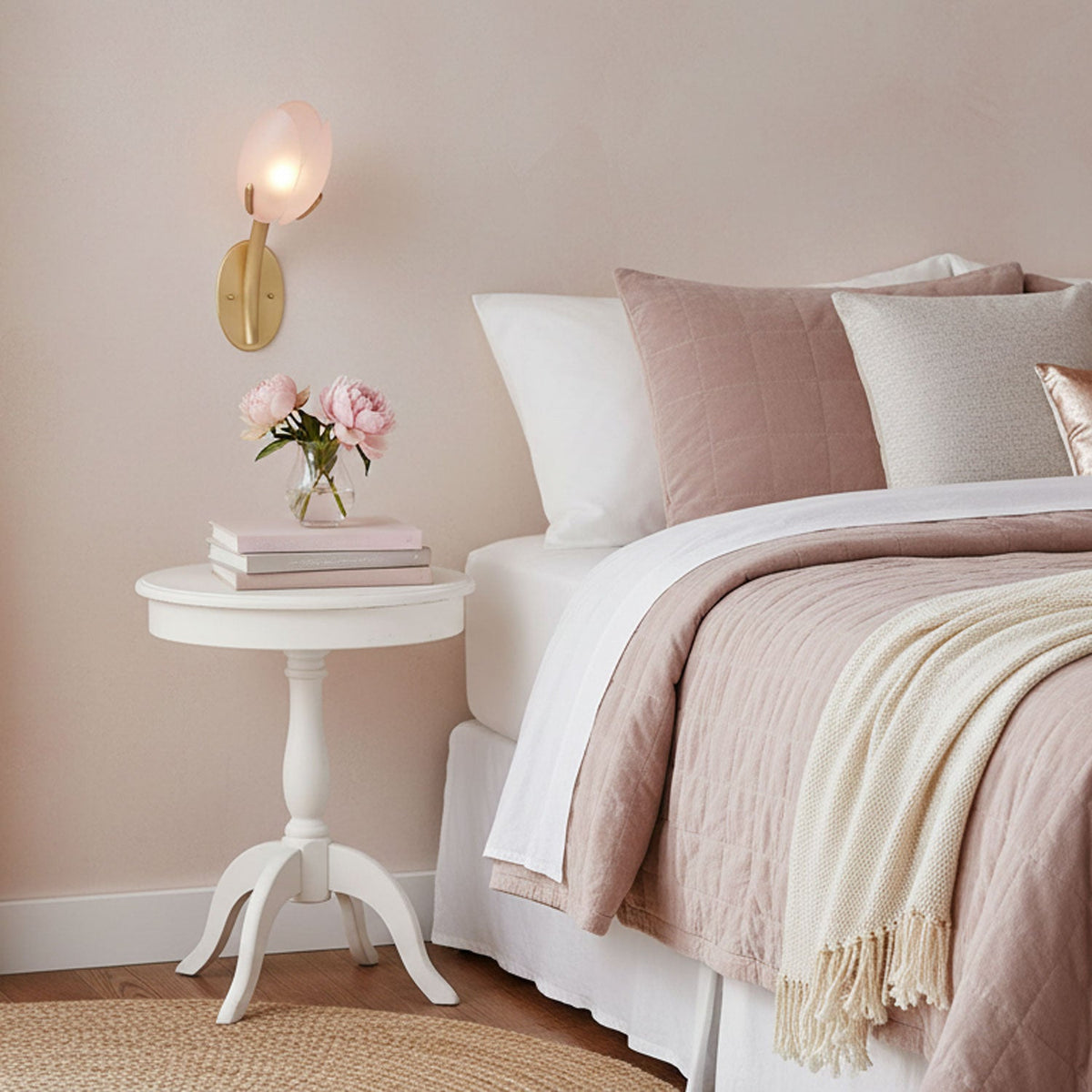Tulyn Bloom Wall Sconce in Blush Pink Glass and Gold Metal