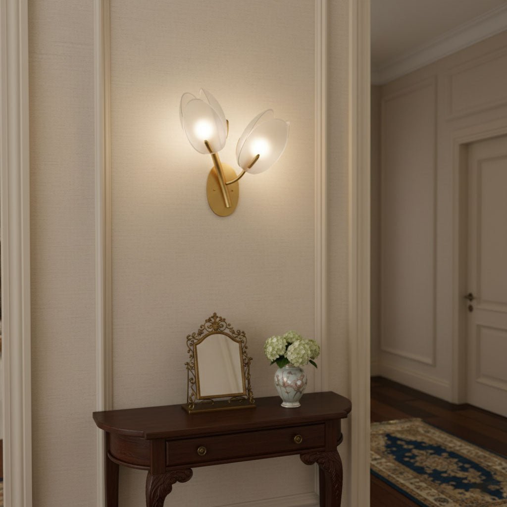 Tulyn Bloom Wall Sconce in Blush Pink Glass and Gold Metal