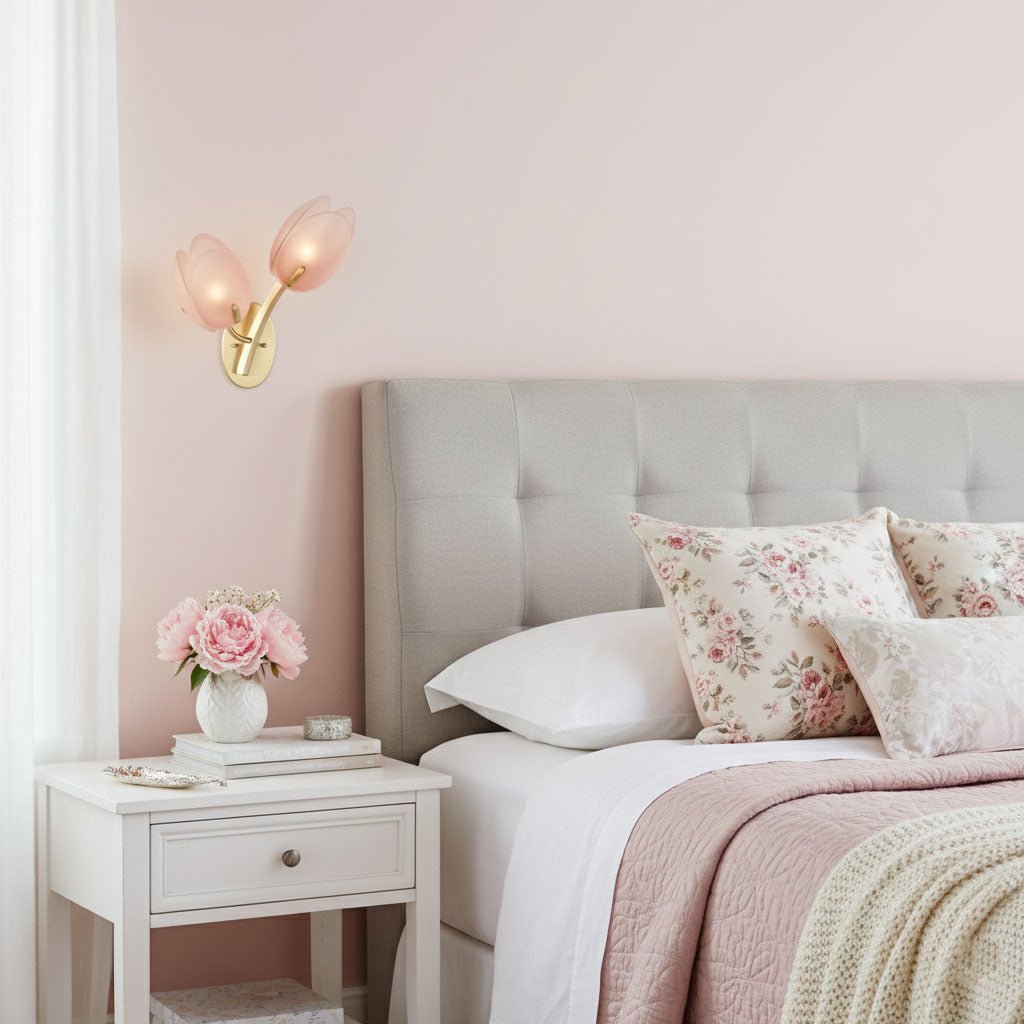 Tulyn Bloom Wall Sconce in Blush Pink Glass and Gold Metal