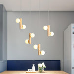 Tupelo Double Pendant Light in Wood and Glass for Dining Room and Living Room