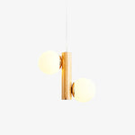 Tupelo Double Pendant Light in Wood and Glass for Dining Room and Living Room