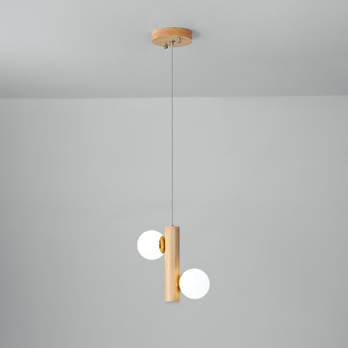 Tupelo Double Pendant Light in Wood and Glass for Dining Room and Living Room