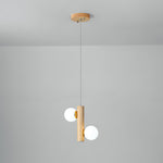Tupelo Double Pendant Light in Wood and Glass for Dining Room and Living Room