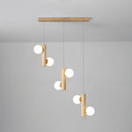 Tupelo Double Pendant Light in Wood and Glass for Dining Room and Living Room