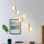 Tupelo Double Pendant Light in Wood and Glass for Dining Room and Living Room