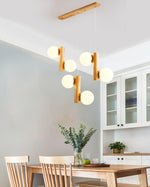 Tupelo Double Pendant Light in Wood and Glass for Dining Room and Living Room