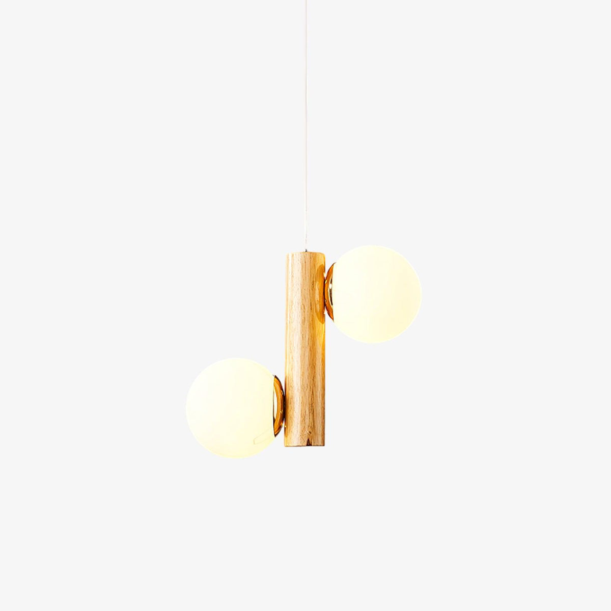 Tupelo Double Pendant Light in Wood and Glass for Dining Room and Living Room
