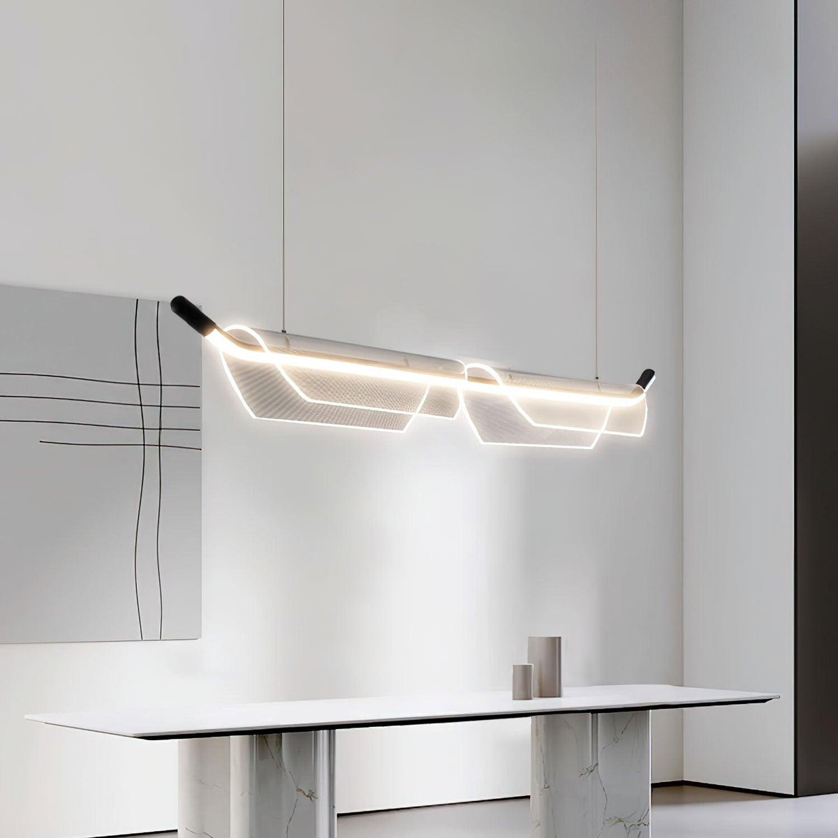 Two Boats Acrylic LED Pendant Light, Linear Modern Chandelier for Kitchen Island and Dining Room