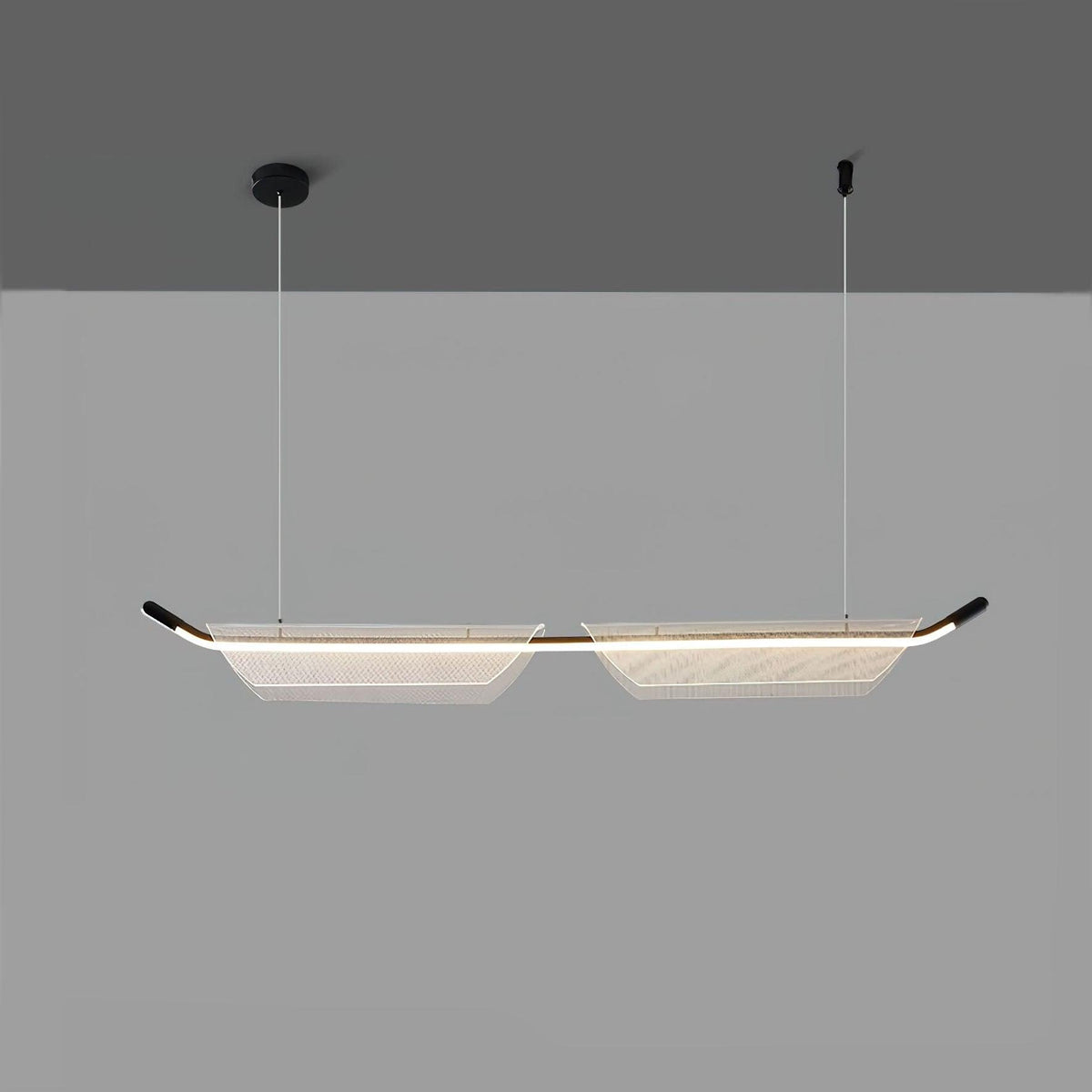 Two Boats Acrylic LED Pendant Light, Linear Modern Chandelier for Kitchen Island and Dining Room